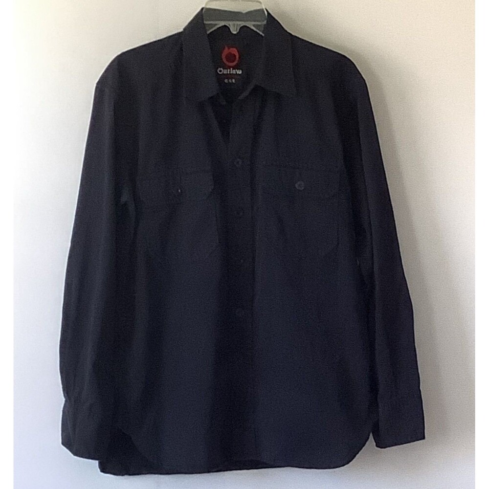 OUTLAW USA Men's Black Long Sleeve Button Up Shirt Custom Graphic Print (Size L)